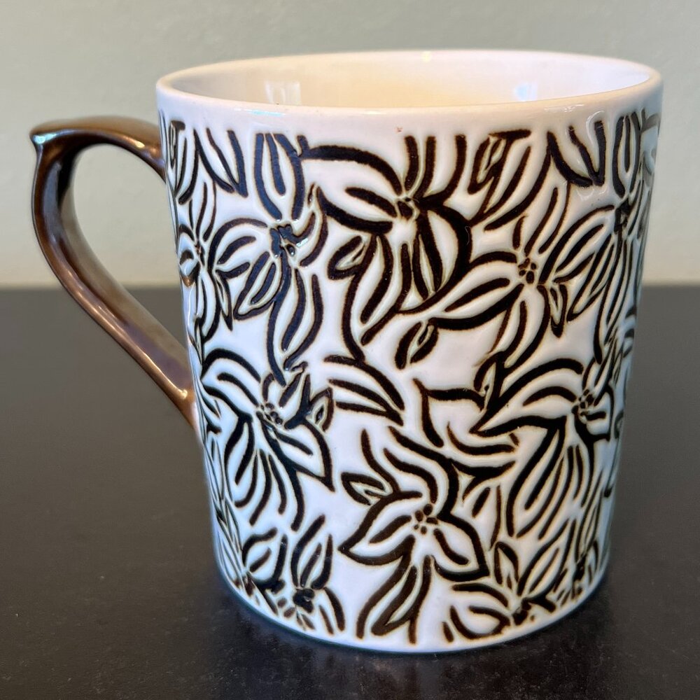 Opalhouse Metallic Bronze Floral White Embossed Stoneware Coffee Mug 16oz Cup